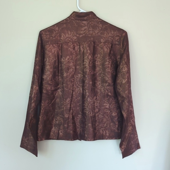 Chico's Silk Linen Shimmery Floral Lined Blazer Small Chico's 0 Metallic Bronze - Picture 7 of 14